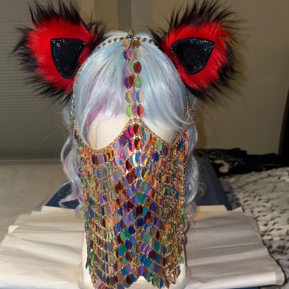 Kritter Klips Red and Black Furry Cat Ears - Picture 2 of 5